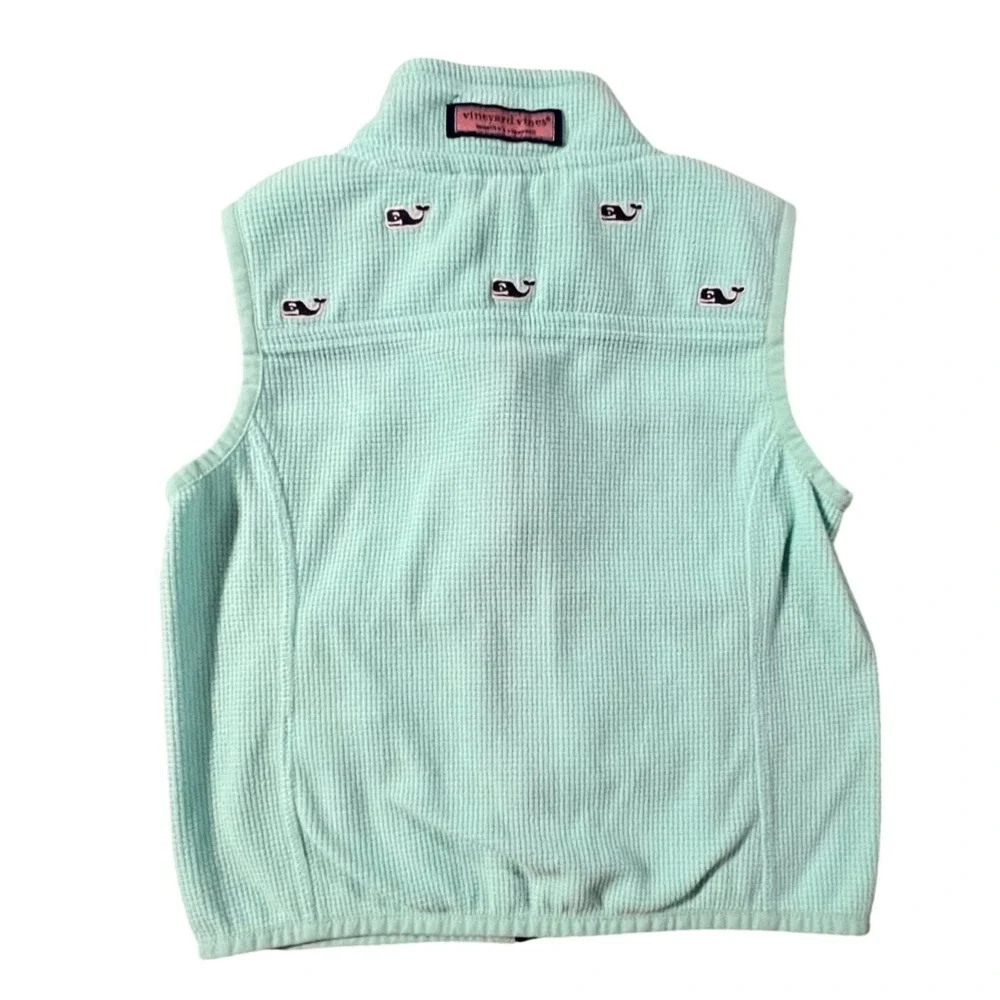 Vineyard‎ Vines Fleece Vest Kids 4T Mint Green Waffle Knit Whale Logo Zip Up